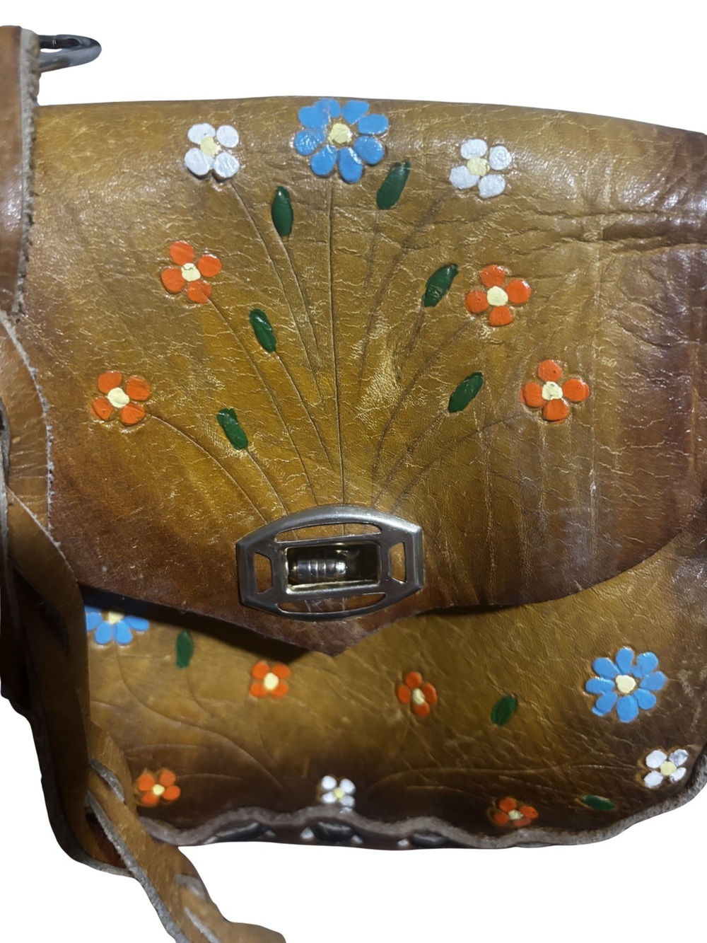 Hand-Painted Brown Leather Crossbody Bag - Picture 5 of 6